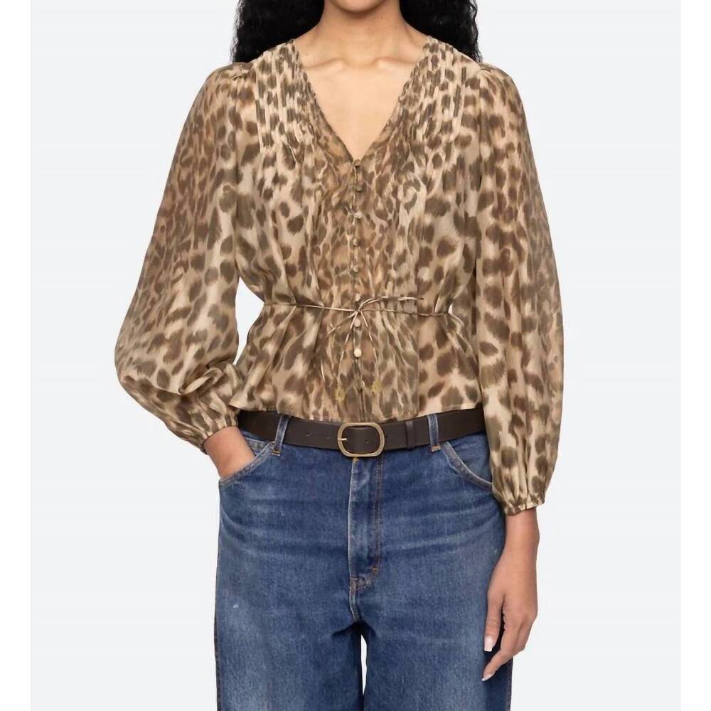 NEW SEA claude leopard print top in cream - Picture 1 of 4